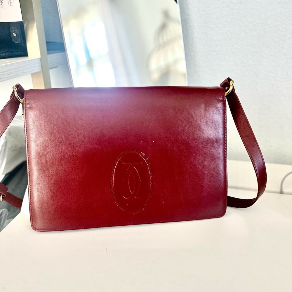 Cartier Burgundy Leather Bag with Gold Accents